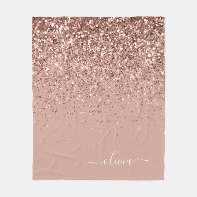 Manta Polar Blush Rosa Oro Glitter Monograma Nombre (Anverso)