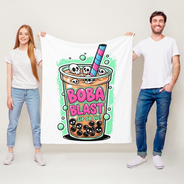 Manta Polar Boba Blast – Sip or Die! – Fleece Blanket (In situ)