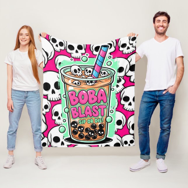 Manta Polar Boba Blast – Sip or Die! – Fleece Blanket (In situ)