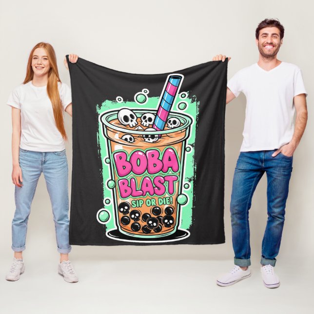 Manta Polar Boba Blast – Sip or Die! – Fleece Blanket (In situ)