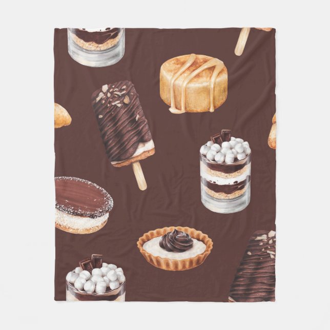 Manta Polar boceto de comida deliciosos postres y pasteles (Anverso)