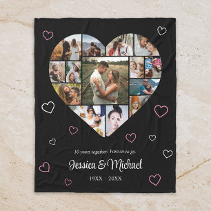 Manta Polar Boda Aniversario Pareja Collage de fotos Corazón