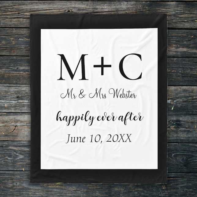 Manta Polar Boda de Iniciales Minimalistas modernas (Modern Minimalist Initials Wedding Fleece Blanket)