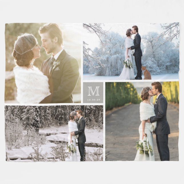 Manta Polar Boda moderna gris caliente del collage de fotos (Frente (Horizontal))