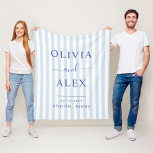 Manta Polar Boda Personalizada Francesa Azul Minimalista y Chi