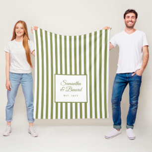 Manta Polar Boda Personalizada Rayas Blancas Verde Retro