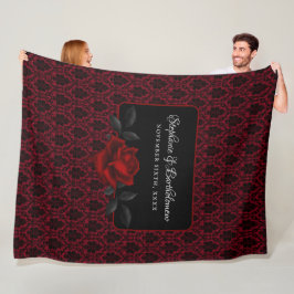 Manta Polar Boda Rosa Damask Rojo Gótico