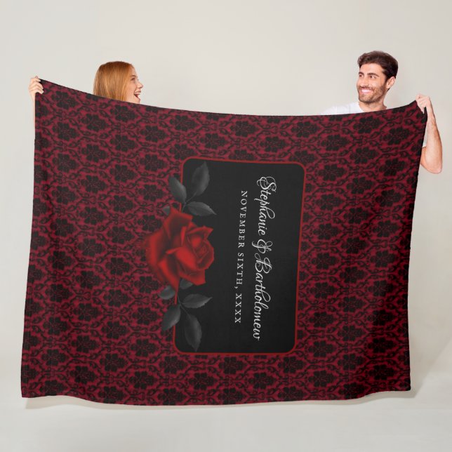 Manta Polar Boda Rosa Damask Rojo Gótico (In situ)