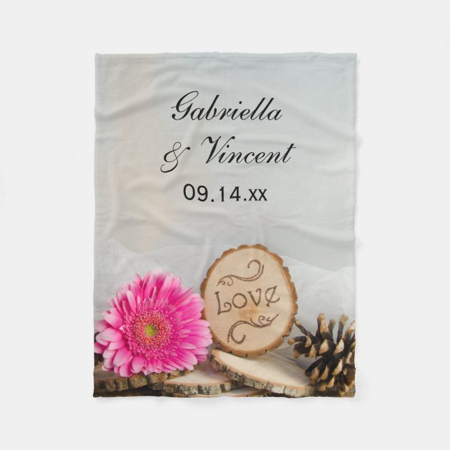 Manta Polar Boda Rustic Pink Daisy Woodland (Anverso)