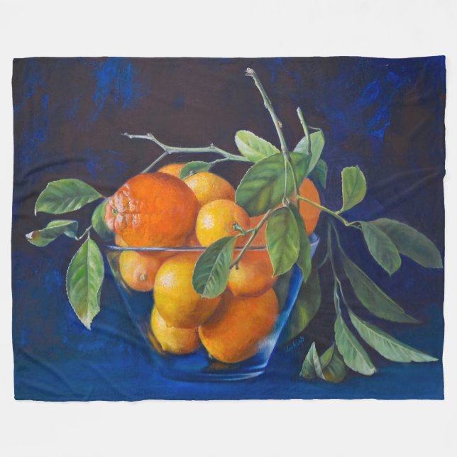 Manta Polar Bodegón con limones y rama de naranja (Frente (Horizontal))