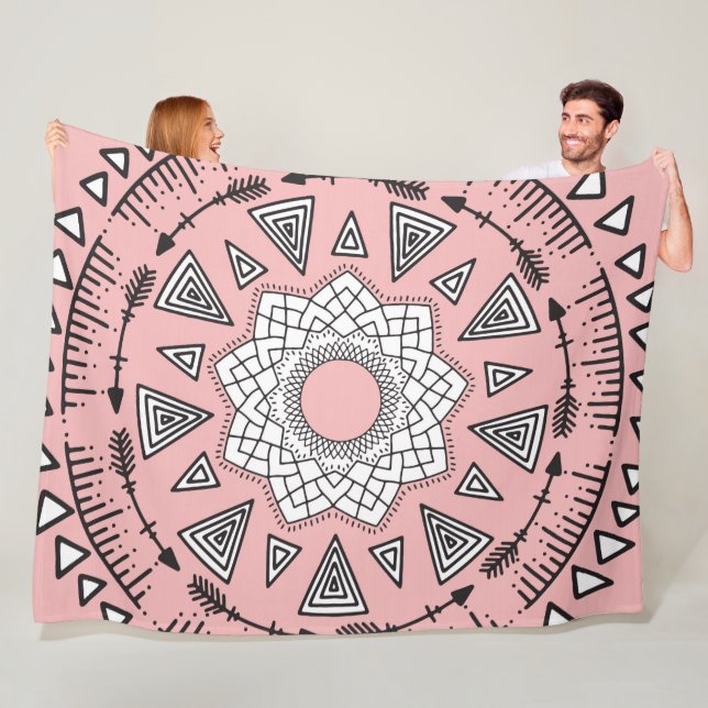 Manta Polar Bohemias Pink Black Tribal Azteca Hipster Mandala (In situ)