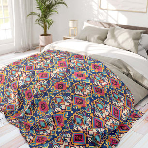 Manta Polar Bohemio Tribal Azul y Rosa