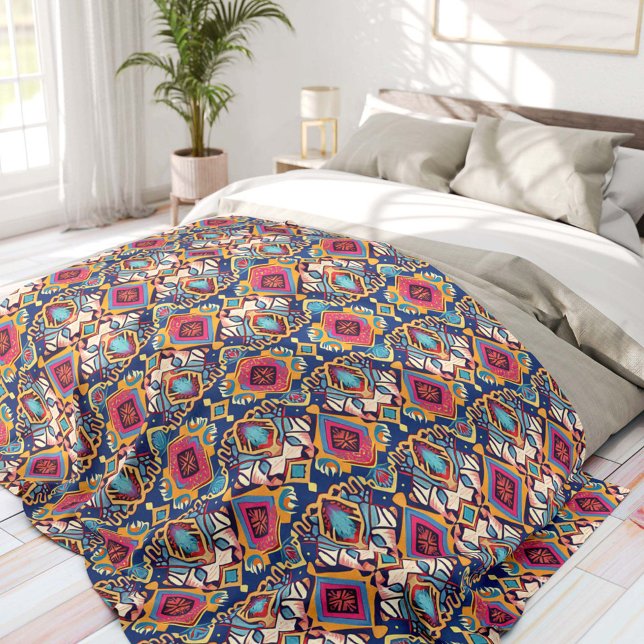 Manta Polar Bohemio Tribal Azul y Rosa (Subido por el creador)