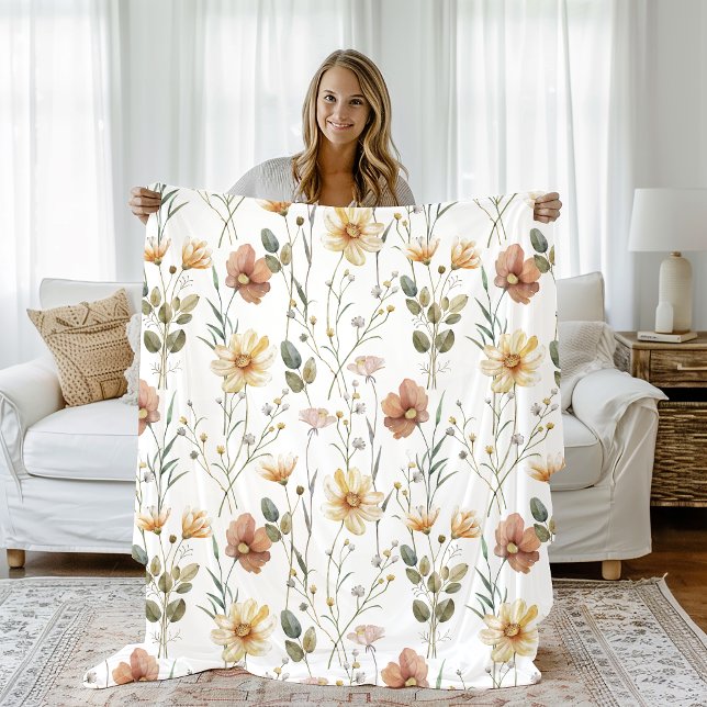Manta Polar Boho Acuarela Flor Silvestre (Subido por el creador)