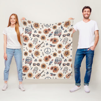 Manta Polar Boho Americana Festival Sunflowers VW Bus 4th of J