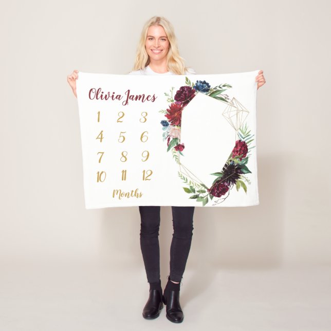 Manta Polar Boho Baby Girl Milestone Mensual Baby Blanket (In situ)