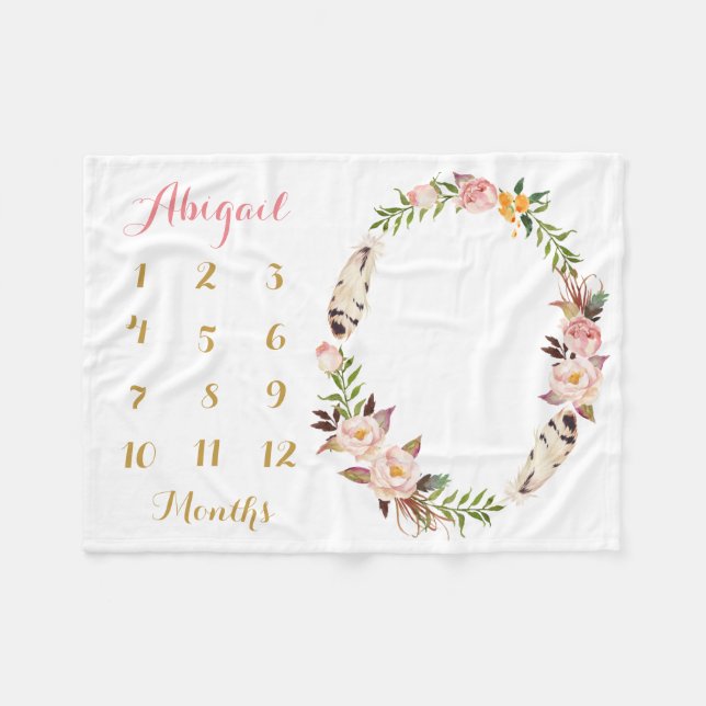 Manta Polar Boho Baby Girl Milestone Mensual Baby Blanket (Frente (Horizontal))