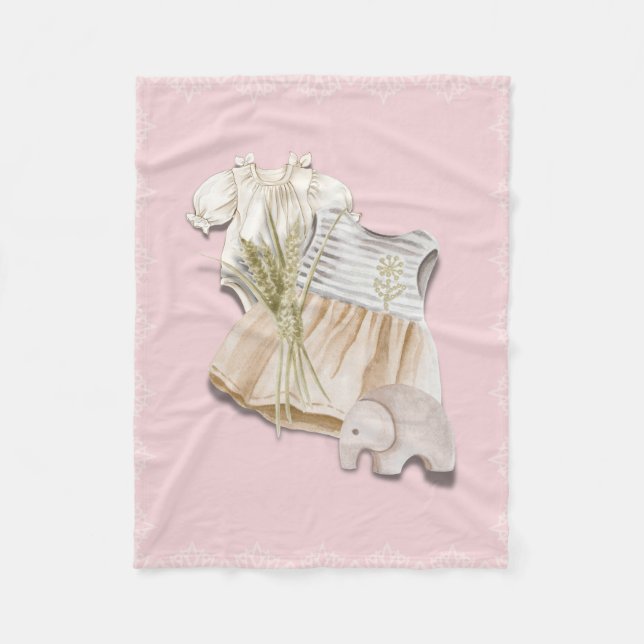 Manta Polar Boho Baby Girl Outfit with Elephant | Nursera rosa (Anverso)