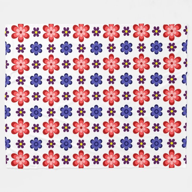 Manta Polar Boho Blue Purple Red Flowers Large Fleece Blanket (Frente (Horizontal))