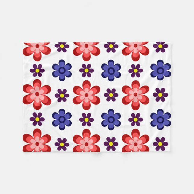 Manta Polar Boho Blue Purple Red Flowers Small Fleece Blanket (Frente (Horizontal))