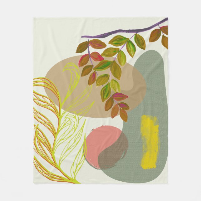Manta Polar Boho Botánico Amarillo Verde (Anverso)
