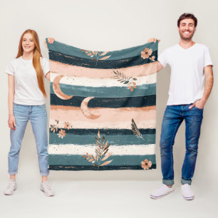 Manta Polar Boho Celestial Luna Rayas en Tonos Terrosos