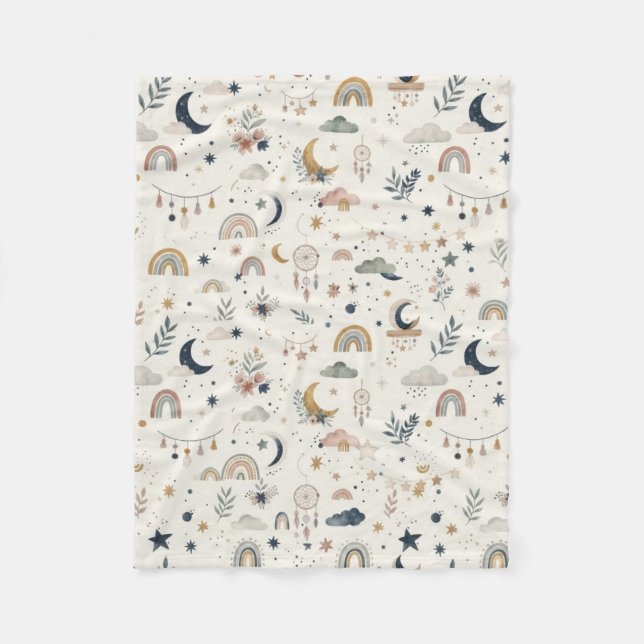 Manta Polar Boho Celestial  | Luna y Estrellas Neutras (Anverso)