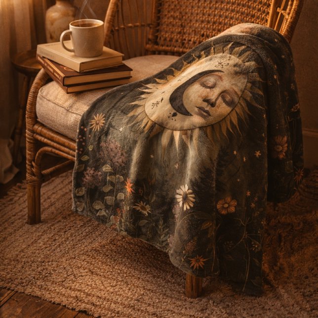 Manta Polar Boho Celestial Sun Moon Wildflower Garden (Subido por el creador)