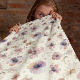 Manta Polar Boho Cream Blush Watercolor Wildflower