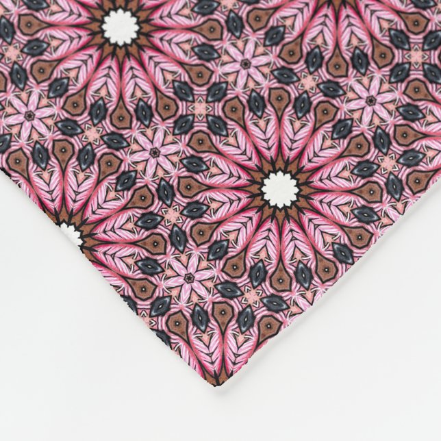 Manta Polar Boho de pluma rosa cosida  (Esquina)