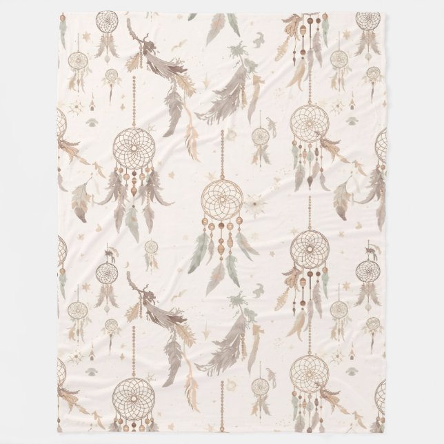 Manta Polar Boho Dream Catcher Celestial Feathers Soft Fleece (Anverso)
