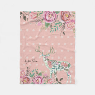 Manta Polar BOHO Dusty Pink Floral Deer Antler Baby Nombre