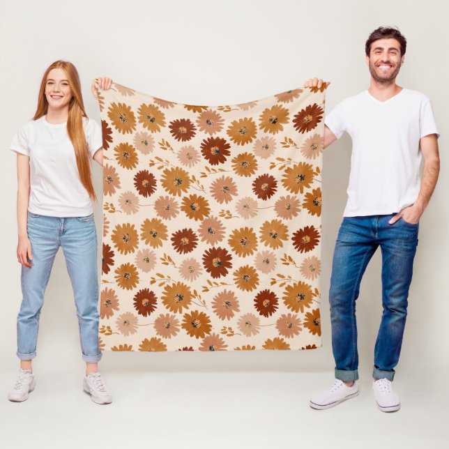 Manta Polar Boho Earth Tone Daisy Tan Floral Pattern (In situ)