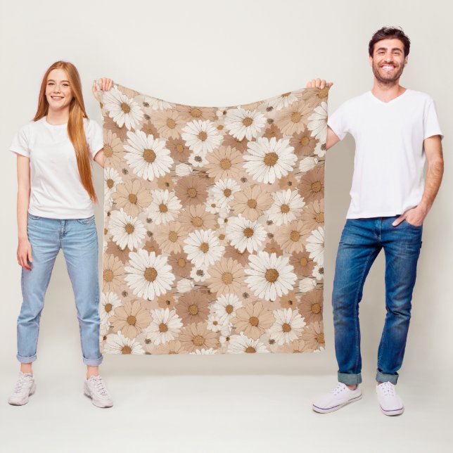 Manta Polar Boho Earth Tone Daisy Tan Floral Pattern (In situ)