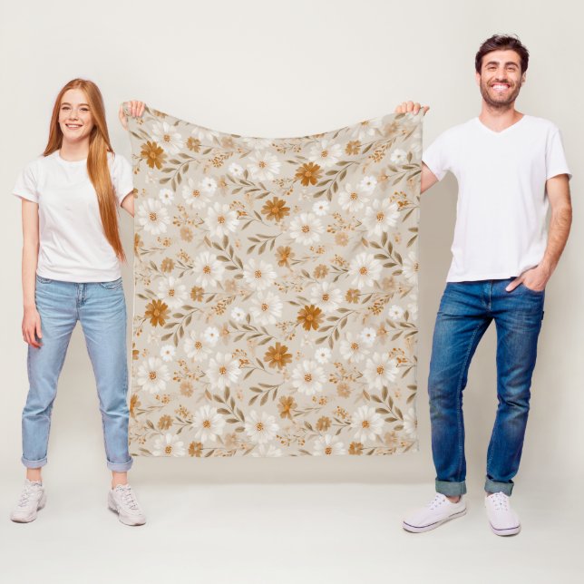 Manta Polar Boho Earth Tone Daisy Tan Floral Pattern (In situ)