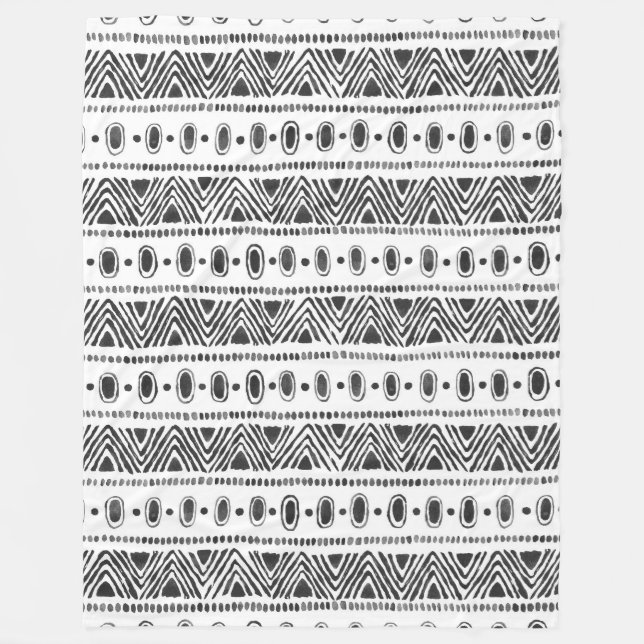 Manta Polar Boho Ethnic Fleece Blanket - Blanco y negro (Anverso)