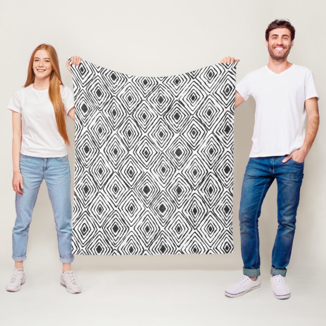 Manta Polar Boho Ethnic Fleece Blanket - Blanco y negro (In situ)