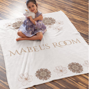 Manta Polar Boho Floral Chica Monograma Nombre