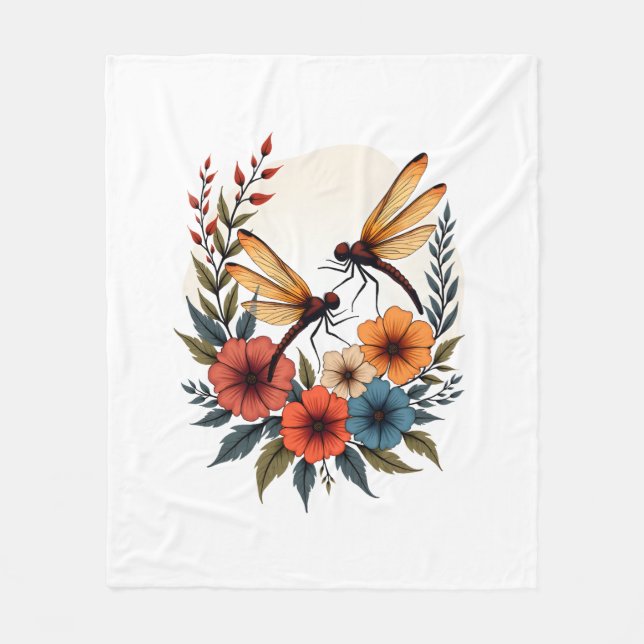 Manta Polar Boho Floral Dragonfly (Anverso)