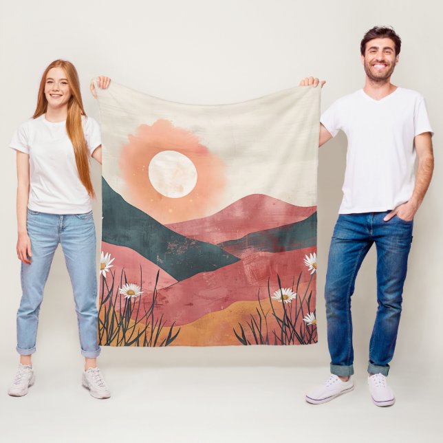 Manta Polar Boho Floral Mountain Sunset - Rústica Naturaleza (In situ)