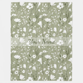 Manta Polar Boho Floral Wildflowers Sage Green Personalized 