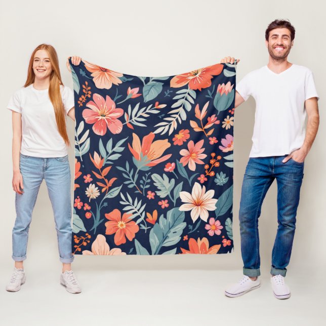 Manta Polar Boho Garden Whimsy - Fleece floral tropical Blanke (In situ)