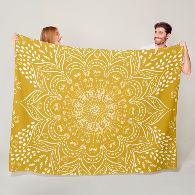 Manta Polar Boho Mandala Bright Mustard Yellow (In situ)