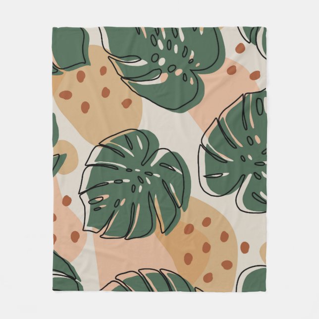 Manta Polar Boho monstera: patrón tropical abstracto (Anverso)