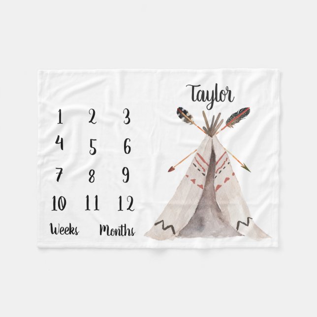 Manta Polar Boho Monthly Baby Milestone Foto Prospecto (Frente (Horizontal))
