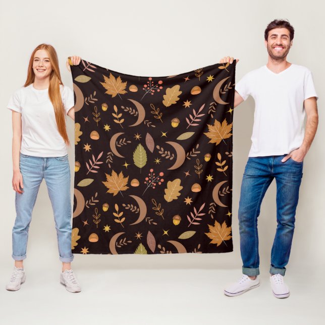 Manta Polar Boho Moon con el patrón de hojas de otoño (In situ)
