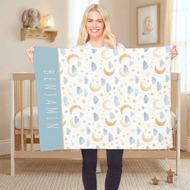 Manta Polar Boho Moon Stars Cloud Kids Monogram (Boho Moon Stars Cloud Kids Monogram Fleece Blanket)