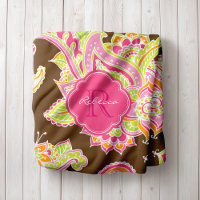 Boho Paisley rosado y marrón Monogramado
