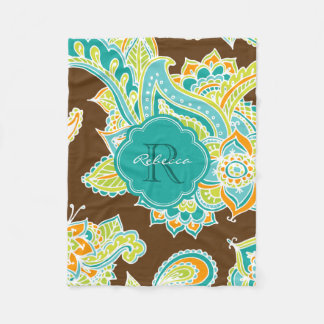 Manta Polar Boho Paisley Verde azulado y marrón Monogramado