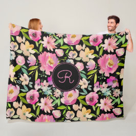 Manta Polar Boho Pastel Color de agua verde rosa Floral Botáni